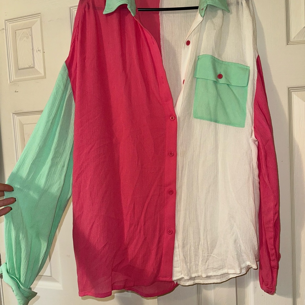 Colorblock Button-Up Blouse